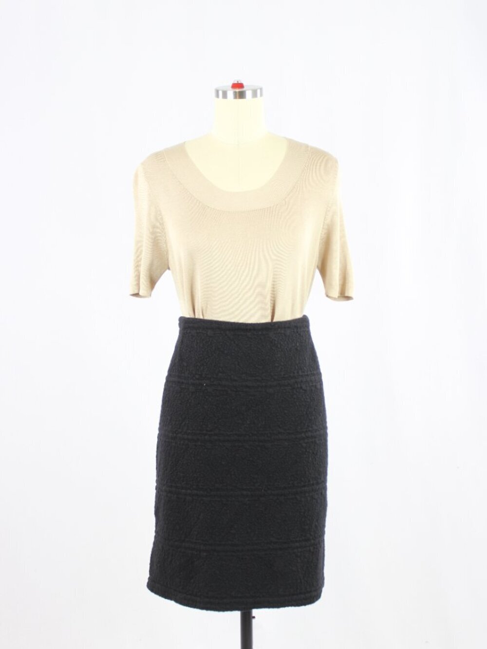 AKRIS PUNTO Black Cotton Blend Bubble Jacquard Pencil Skirt, Size 12